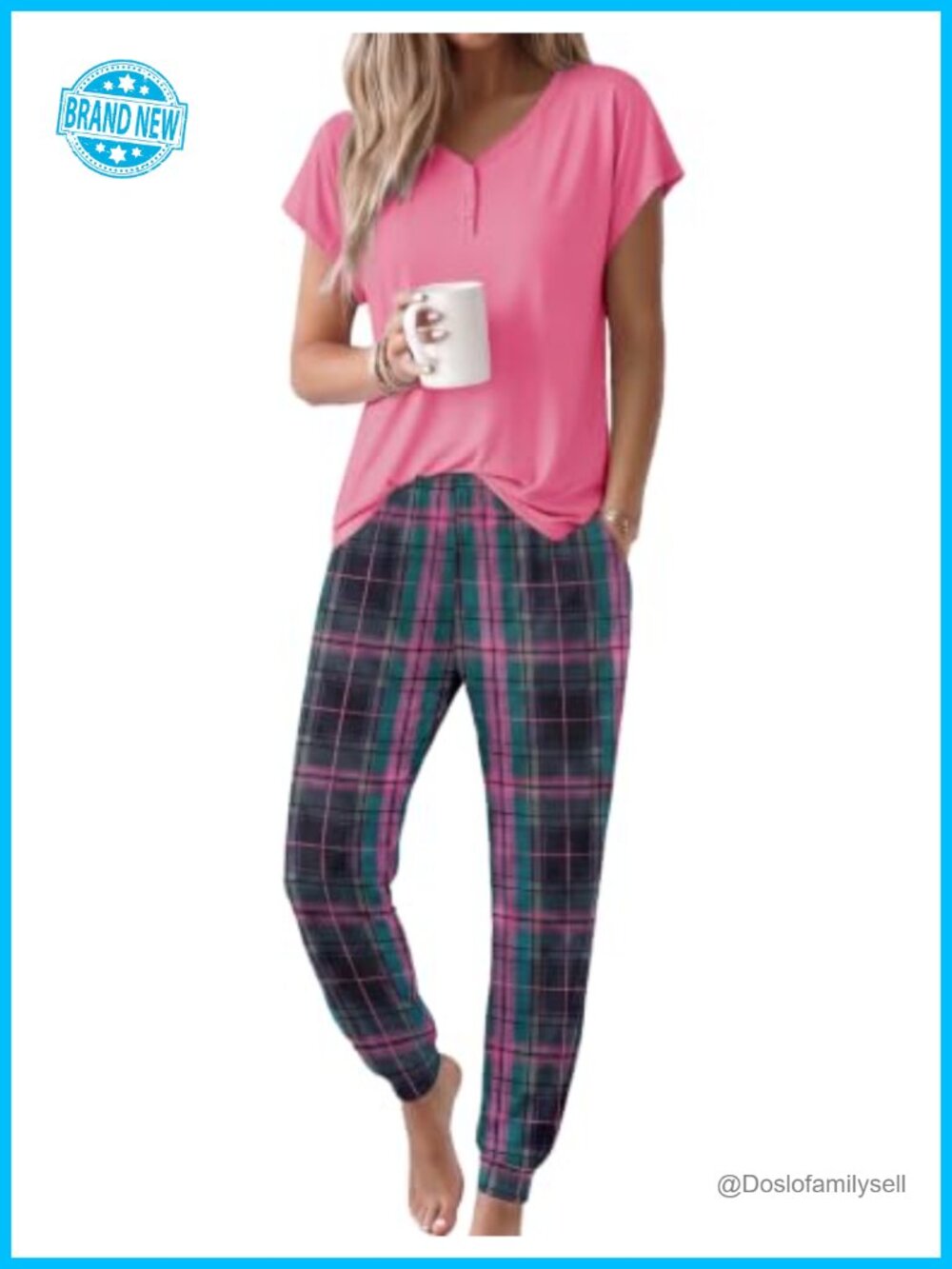 Viscose from Bamboo Pajama Set Short Sleeve Button Top & Jogger Pants Sleepwear